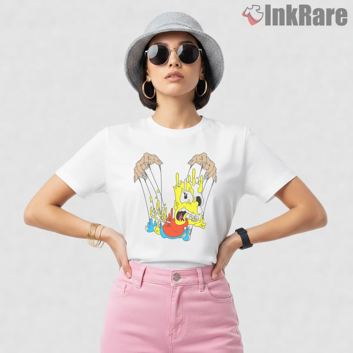 Melting Bart Surreal Cartoon Drip Chaos Short Sleeve White Melting Bart Surreal Cartoon Drip Chaos Shirt on white short sleeve shirt for women graphic tee