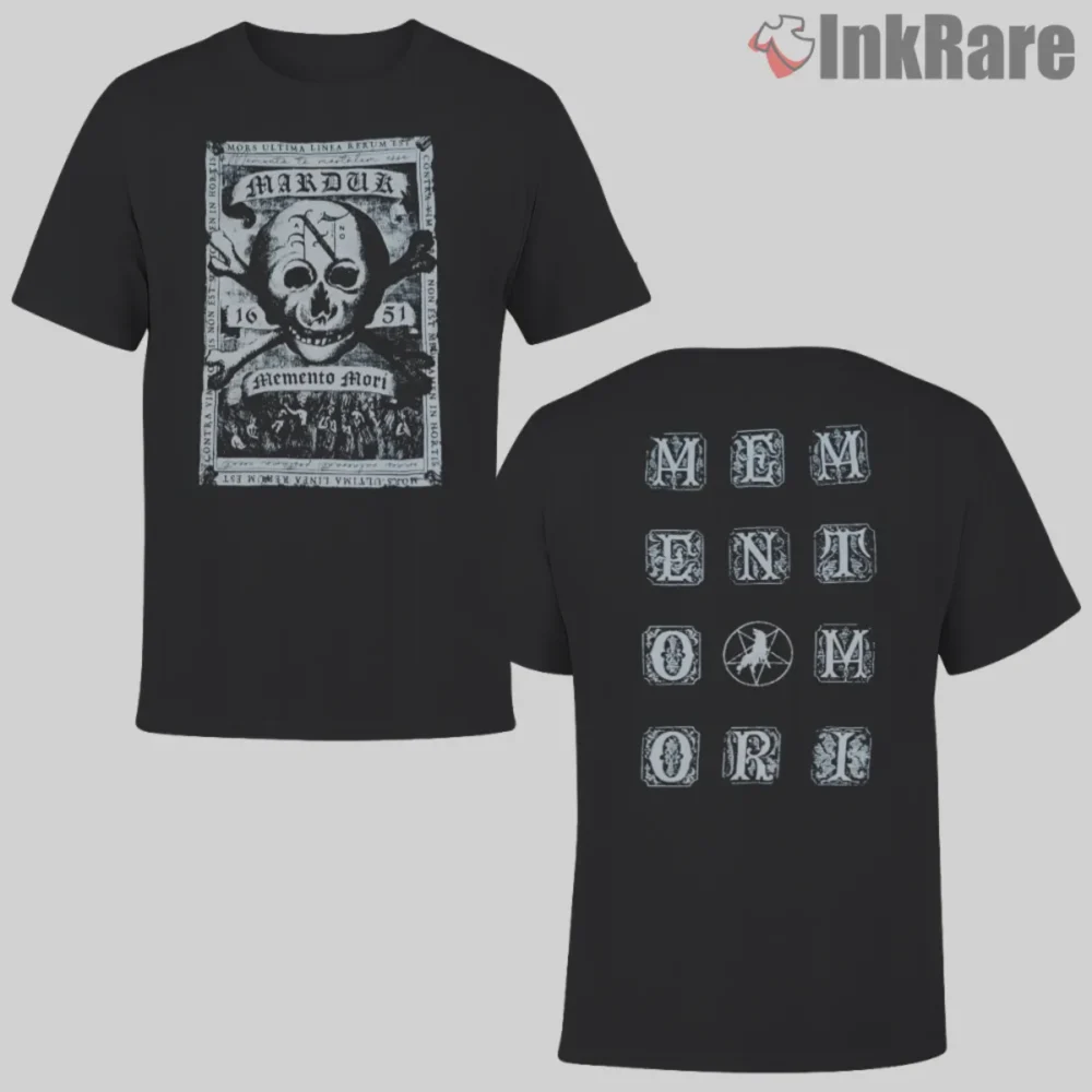 Memento Mori Marduk Double Sided Shirt front and back artwork in gray on black