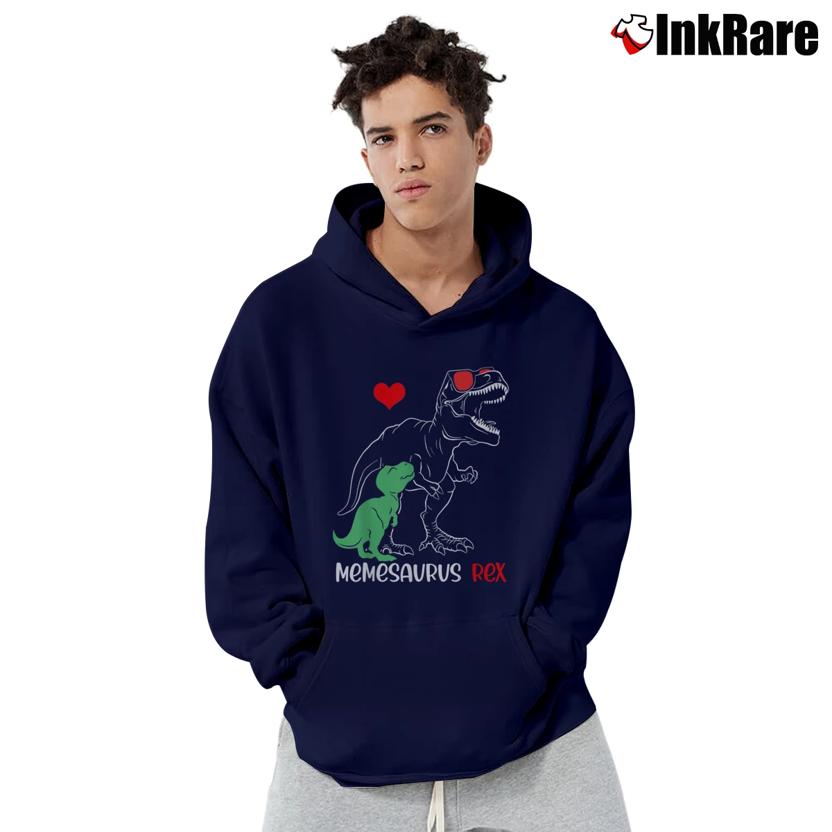 Men’s Memesaurus T Rex Dinosaur Funny Meme Saurus Pullover Hoodie in navy | Cozy, Durable, Modern Fit