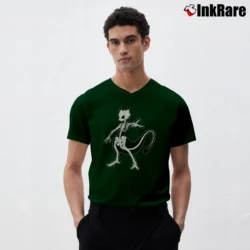 Men’s Meotwo Skeleton Pokemon Graphic V-Neck Tee in forest green | Sharp, Breathable, Everyday Staple