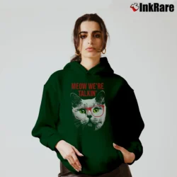 Women’s Meow We're Talkin' Funny Cat Cozy Hoodie in forest green | Warm, Structured, Stylish