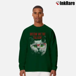 Men’s Meow We're Talkin' Funny Cat Long-Sleeve Shirt in forest green | Sleek, Lightweight, Year-Round Wear