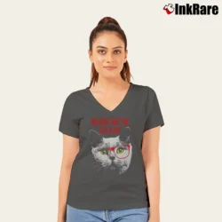 Women’s Meow We're Talkin' Funny Cat V-Neck Tee in charcoal | Chic Neckline, Soft Texture