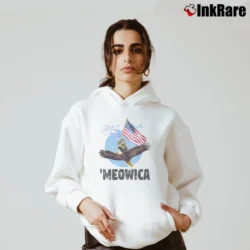 Women’s Meowica July 4th Funny Cat Eagle Cozy Hoodie in white | Warm, Structured, Stylish