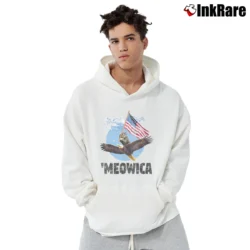Men’s Meowica July 4th Funny Cat Eagle Pullover Hoodie in white | Cozy, Durable, Modern Fit