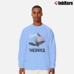 Men’s Meowica July 4th Funny Cat Eagle Long-Sleeve Shirt in light blue | Sleek, Lightweight, Year-Round Wear
