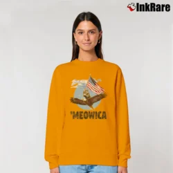 Women’s Meowica July 4th Funny Cat Eagle Relaxed Sweatshirt in orange | Soft, Laid-Back Vibe