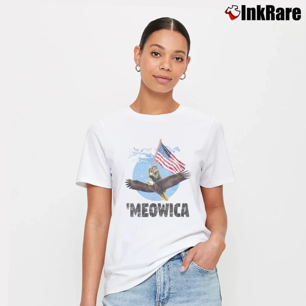Women’s Meowica July 4th Funny Cat Eagle Signature T-Shirt in white | Soft, Flattering Fit