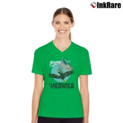 Women’s Meowica July 4th Funny Cat Eagle V-Neck Tee in irish green | Chic Neckline, Soft Texture
