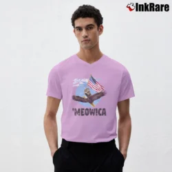 Men’s Meowica July 4th Funny Cat Eagle V-Neck Tee in light pink | Sharp, Breathable, Everyday Staple