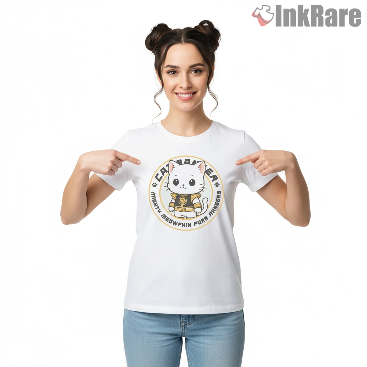 Meowphin White Cat Ranger Cute Mashup Short Sleeve White Meowphin White Cat Ranger Cute Mashup Shirt on white short sleeve shirt for women graphic tee