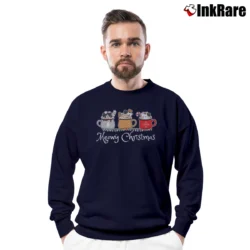 Men’s Meowy Christmas Cat Funny Cat Lover Holiday Crewneck Sweatshirt in navy | Cozy Fabric, Clean Style