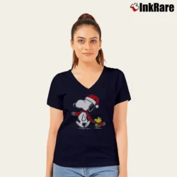 Women’s Merry Christmas Funny Snoopy V-Neck Tee in navy | Chic Neckline, Soft Texture