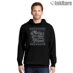 Merry Christmas Ya Filthy Animal Script Sweater Shirt on black hoodie for men graphic tee
