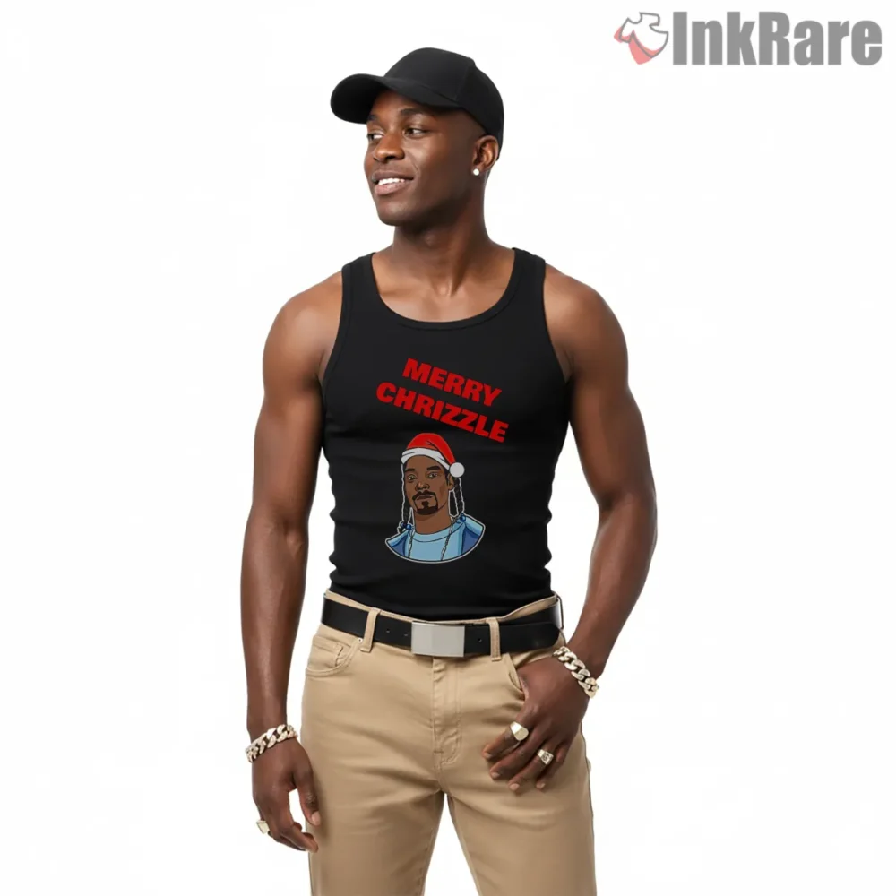 Merry Chrizzle Snoop Dogg Xmas Cartoon Shirt on black tank top for men graphic tee