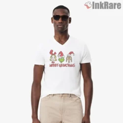Merry Grinchmas Family Cartoon Icons Shirt on white v-neck shirt for men graphic tee