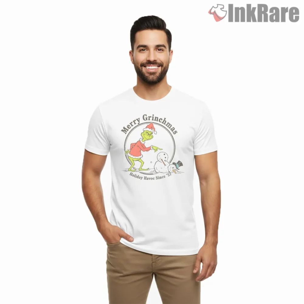 Merry Grinchmas Holiday Havoc Vintage 1957 Shirt on white short sleeve shirt for men graphic tee