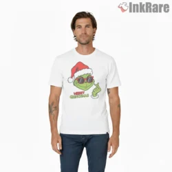 Merry Grinchmas Holiday Shades Cartoon Shirt on white short sleeve shirt for men graphic tee