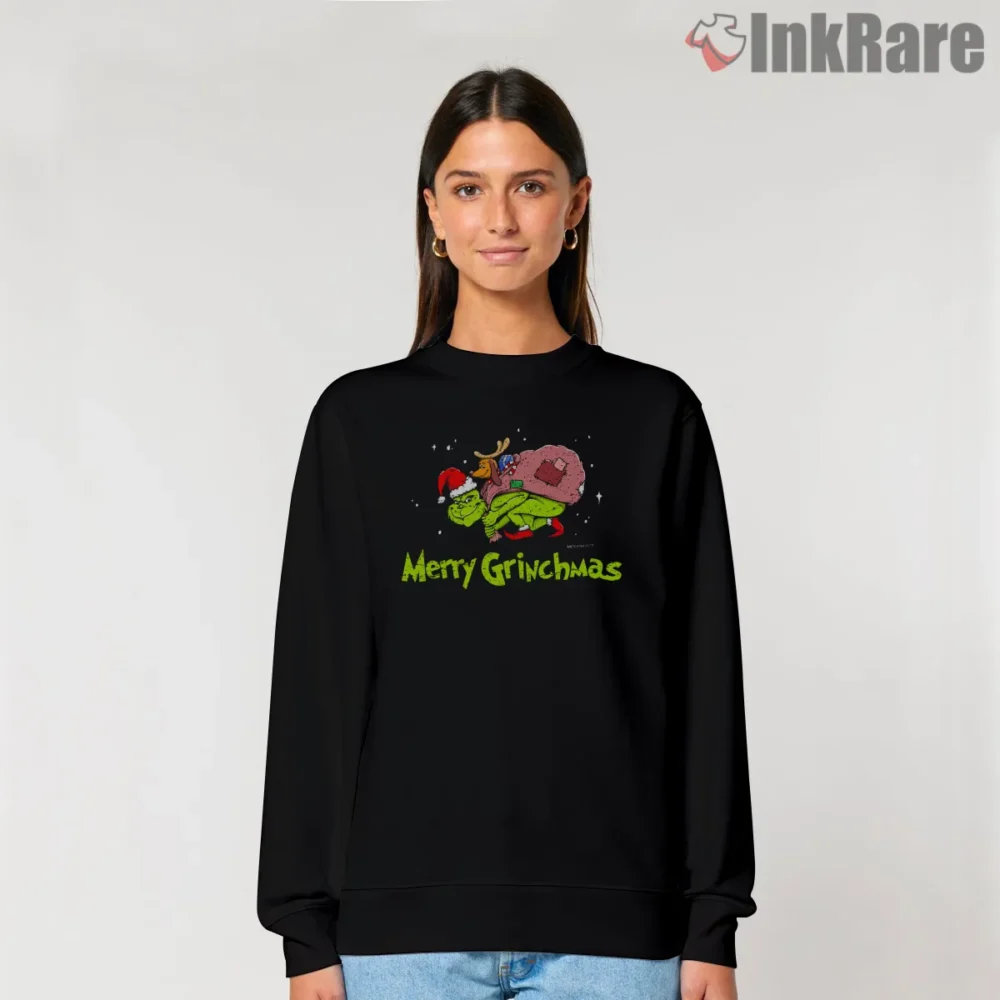 Merry Grinchmas Sleeping Santa Sack Shirt on graphic shirt for women graphic tee