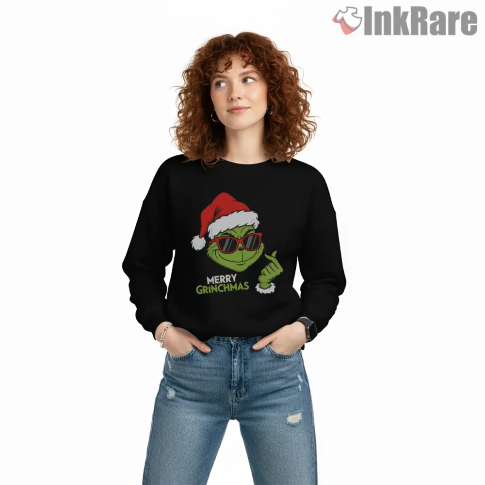 Merry Grinchmas Sunglasses Cool Pose Shirt on graphic shirt for women graphic tee