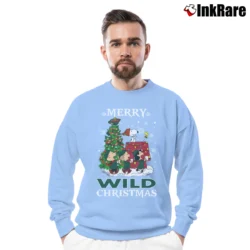 Men’s Merry Minnesota Wild Snoopy Christmas Crewneck Sweatshirt in light blue | Cozy Fabric, Clean Style