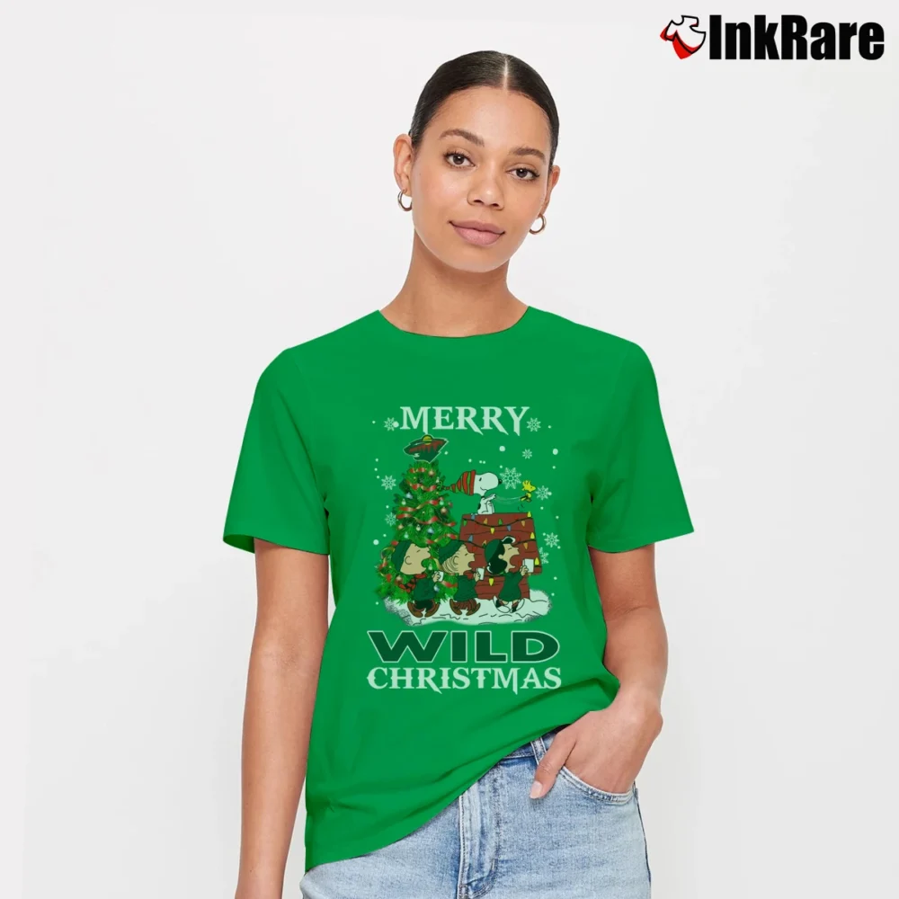 Women’s Merry Minnesota Wild Snoopy Christmas Signature T-Shirt in irish green | Soft, Flattering Fit