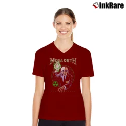 Women’s metal band megadeth rust in peace album cover V-Neck Tee in maroon | Chic Neckline, Soft Texture