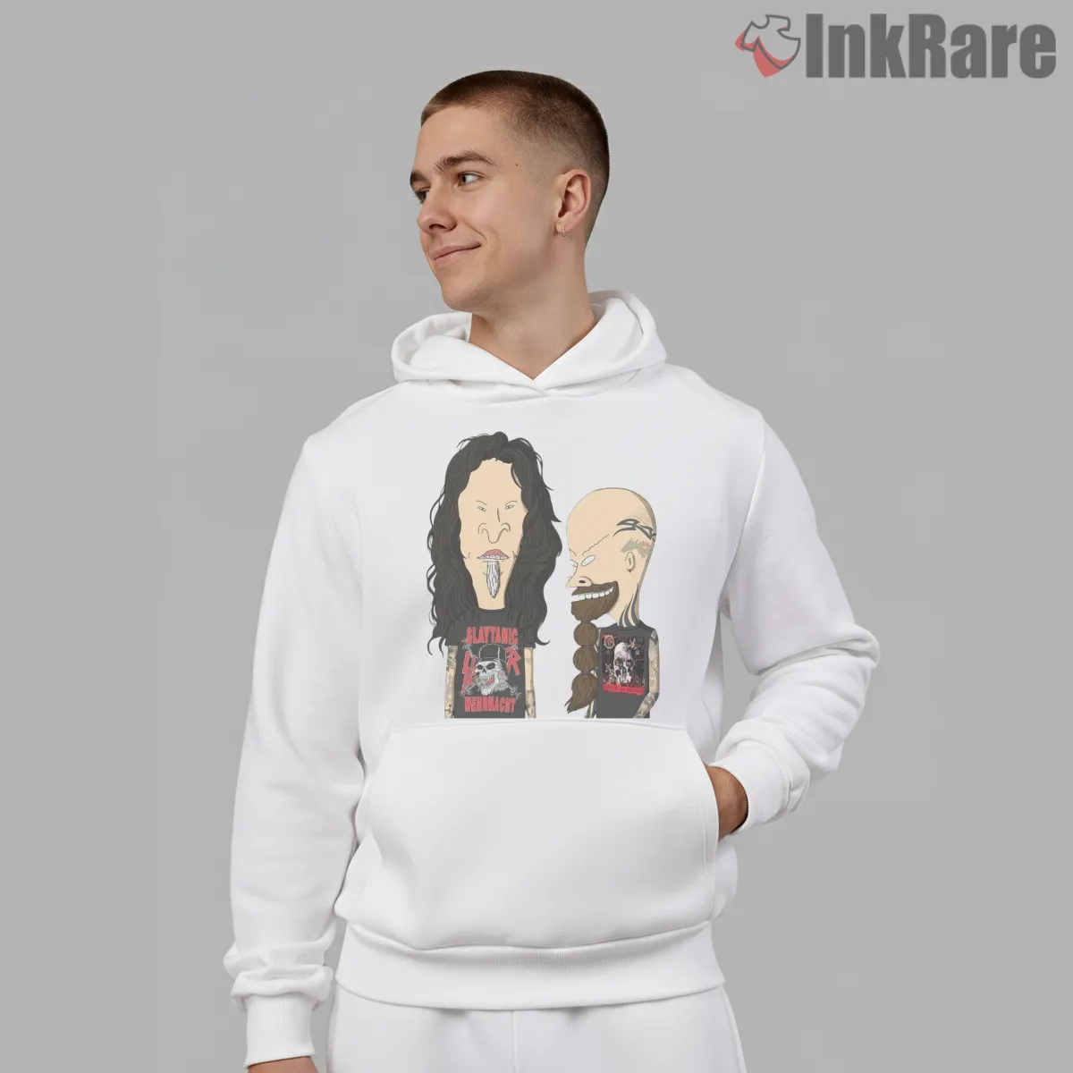 Metal Beavis And Butt Head Heavy Caricature Shirt on white hoodie for men graphic tee