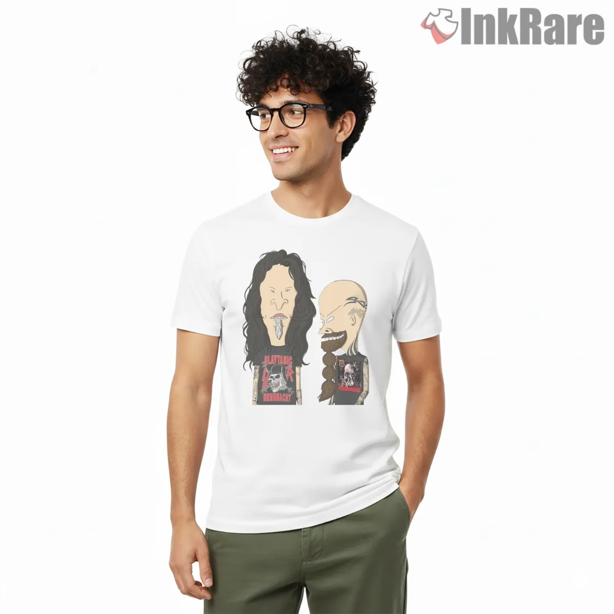 Metal Beavis And Butt Head Heavy Caricature Short Sleeve White Metal Beavis And Butt Head Heavy Caricature Shirt on white short sleeve shirt for men graphic tee