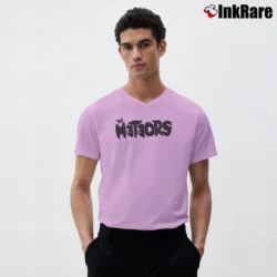 Men’s Meteors Logo Psychobilly V-Neck Tee in light pink | Sharp, Breathable, Everyday Staple