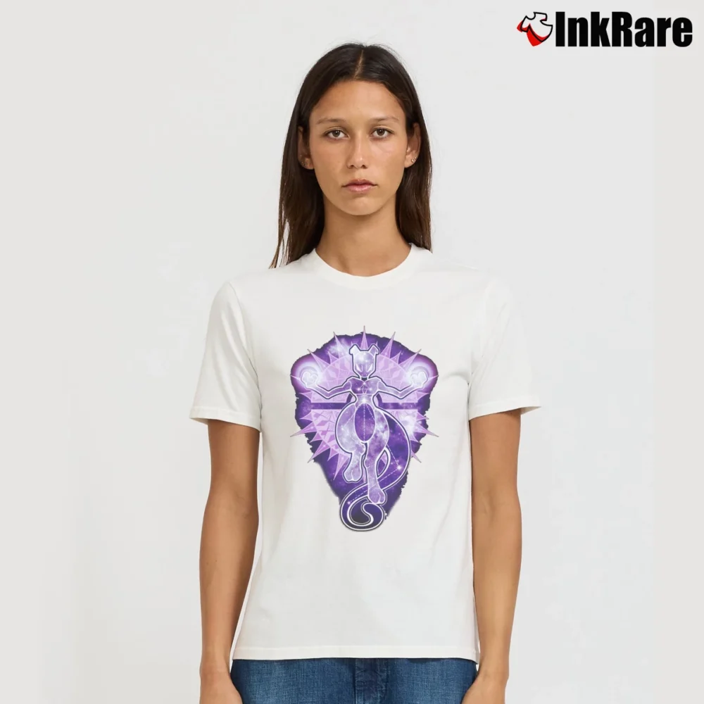 Women’s Mewtwo Starry Sky Of Wrath Pokemon Graphic Signature T-Shirt in white | Soft, Flattering Fit