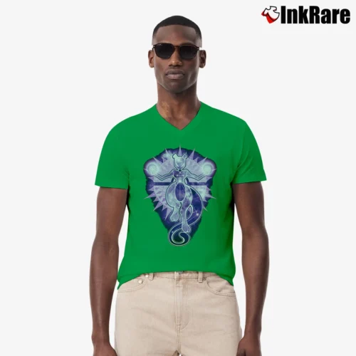 Mewtwo Starry Sky Of Wrath Pokemon Graphic Men’s V-Neck Tee in irish green – Modern Essential Men’s Mewtwo Starry Sky Of Wrath Pokemon Graphic V-Neck Tee in irish green | Sharp, Breathable, Everyday Staple