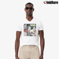 Men’s mf doom mm food underground hip hop V-Neck Tee in white | Sharp, Breathable, Everyday Staple