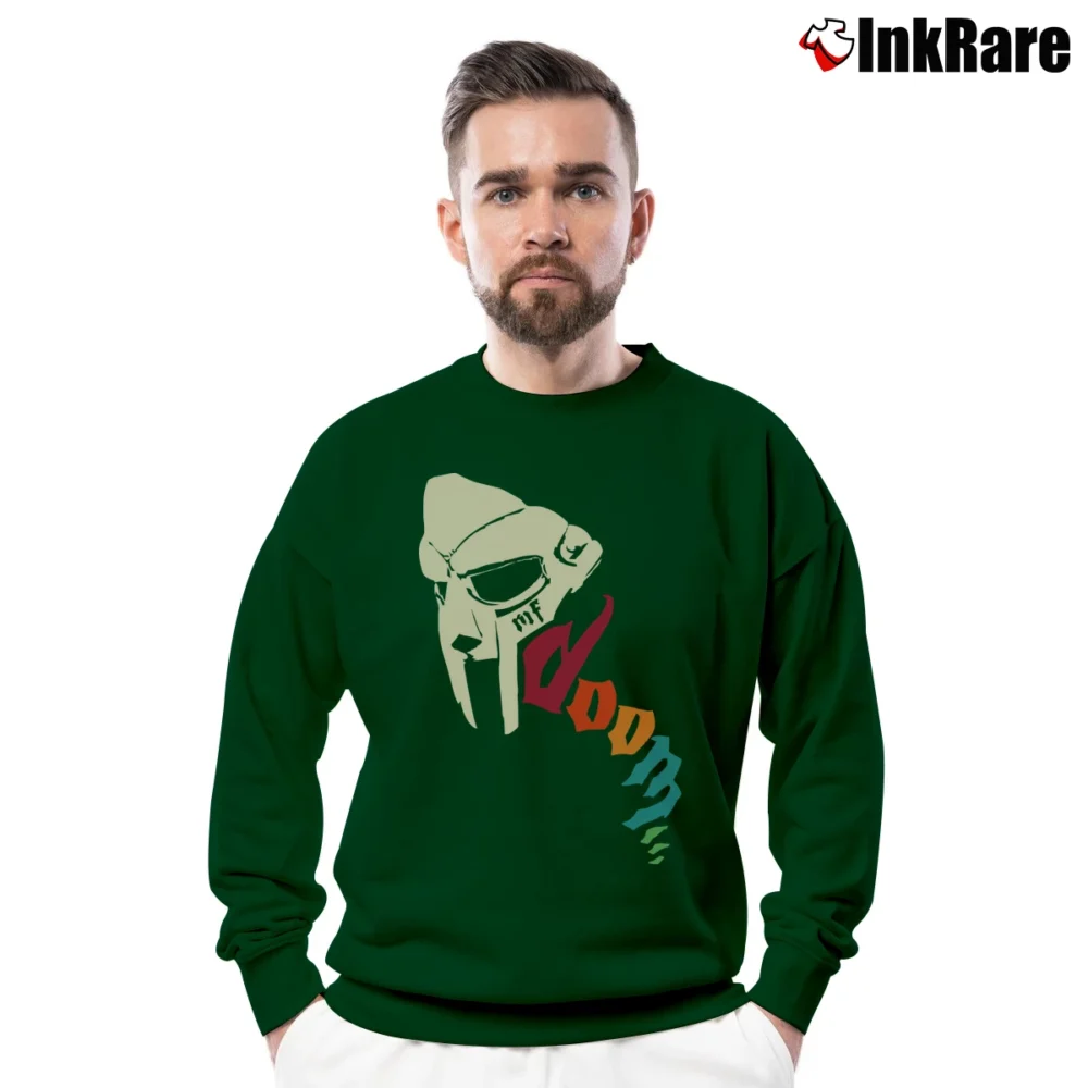 Men’s mf doom retro mask graphic hip hop Crewneck Sweatshirt in forest green | Cozy Fabric, Clean Style