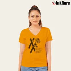 Women’s Mgk T Xx Flower Black Rose V-Neck Tee in orange | Chic Neckline, Soft Texture