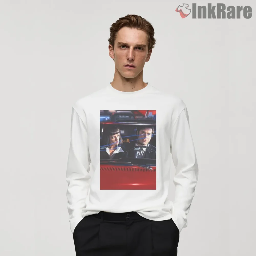 Mia And Vincent Night Drive Shirt on white long sleeve shirt for men graphic tee