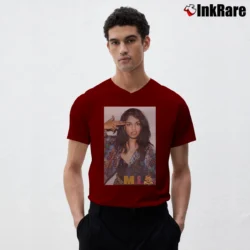 Men’s mia bad girls pop rap fashion V-Neck Tee in maroon | Sharp, Breathable, Everyday Staple