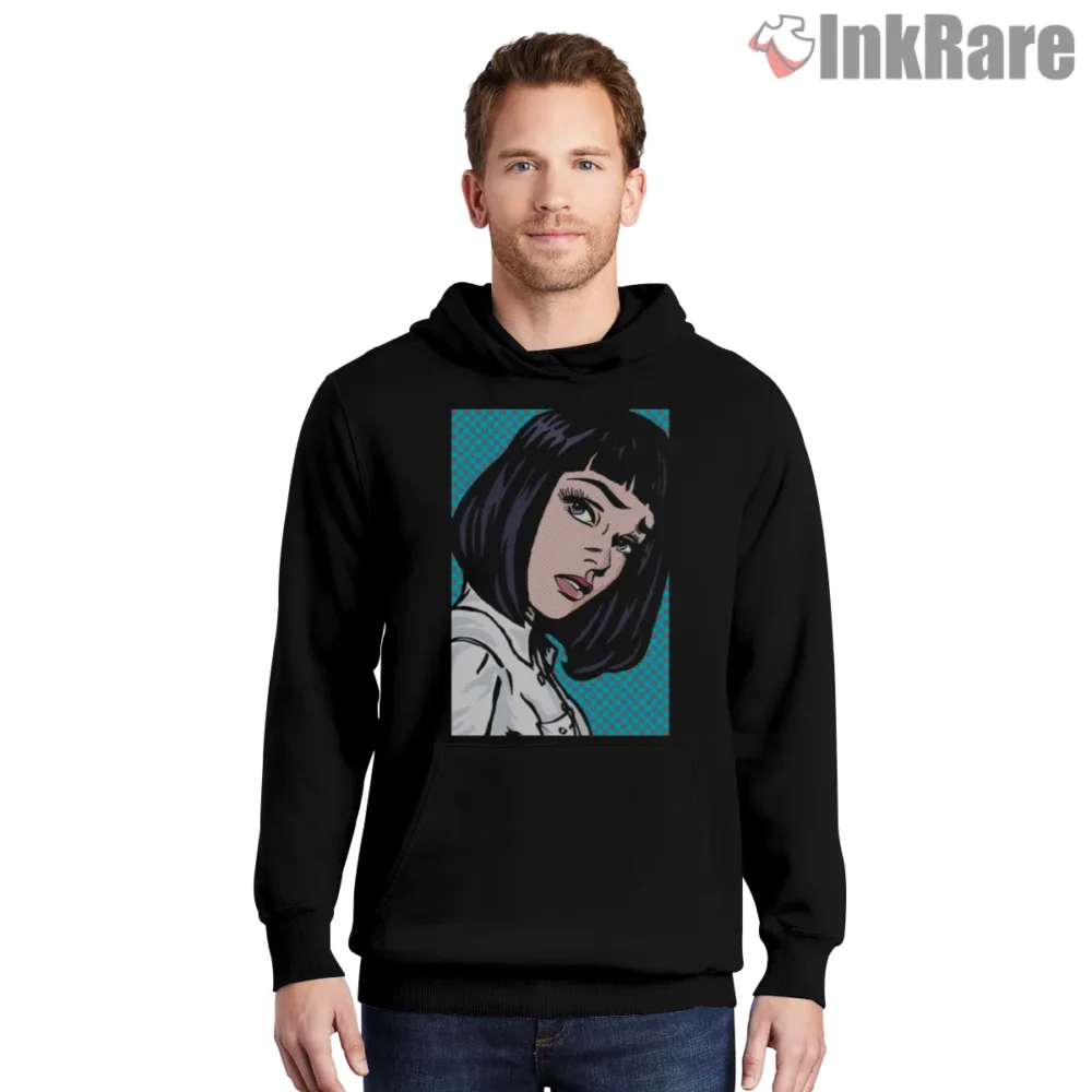 Mia Wallace Lichtenstein Pop Art Shirt on black hoodie for men graphic tee