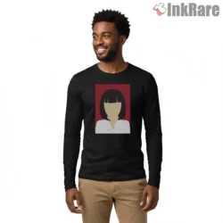Mia Wallace Minimalist Icon Shirt on black long sleeve shirt for men graphic tee