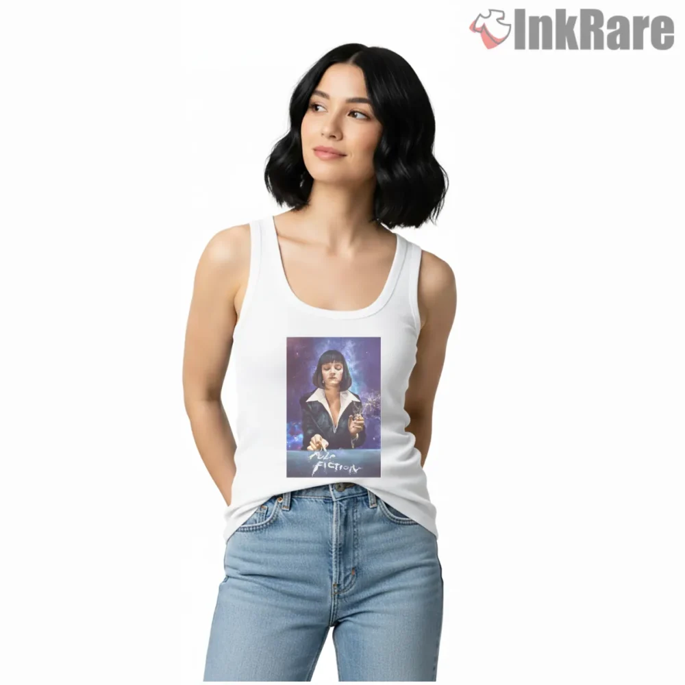 Mia Wallace Neon Club Scene Shirt on white tank top for women graphic tee