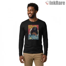 Mia Wallace Starry Night Table Scene Shirt on black long sleeve shirt for men graphic tee