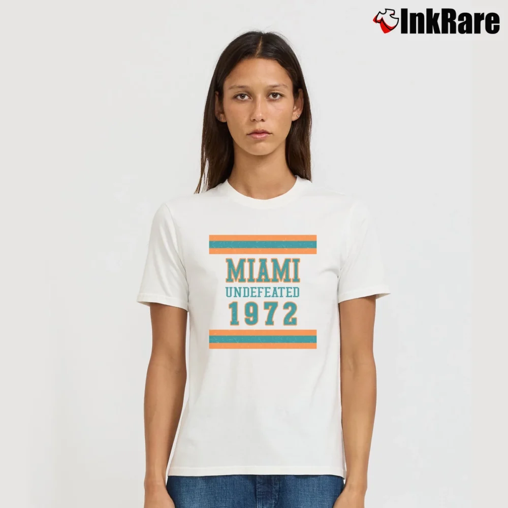 Women’s Miami 1972 Undefeated Football History Signature T-Shirt in white | Soft, Flattering Fit