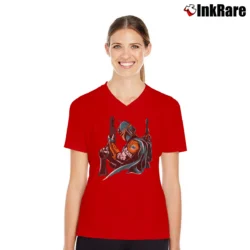 Women’s Miami Dolphins Boba Fett Star Wars Football V-Neck Tee in red | Chic Neckline, Soft Texture
