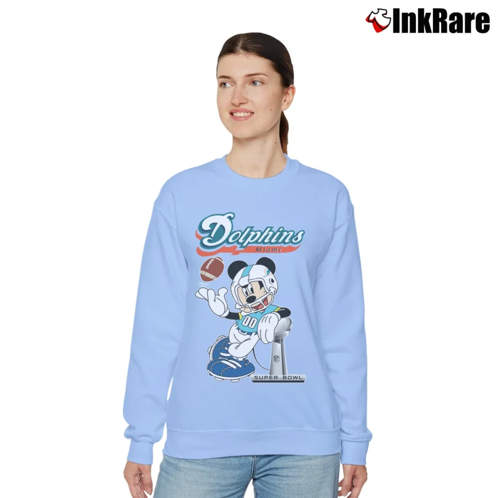 Women’s Miami Dolphins Mickey Mouse Super Bowl Fan Relaxed Sweatshirt in light blue | Soft, Laid-Back Vibe