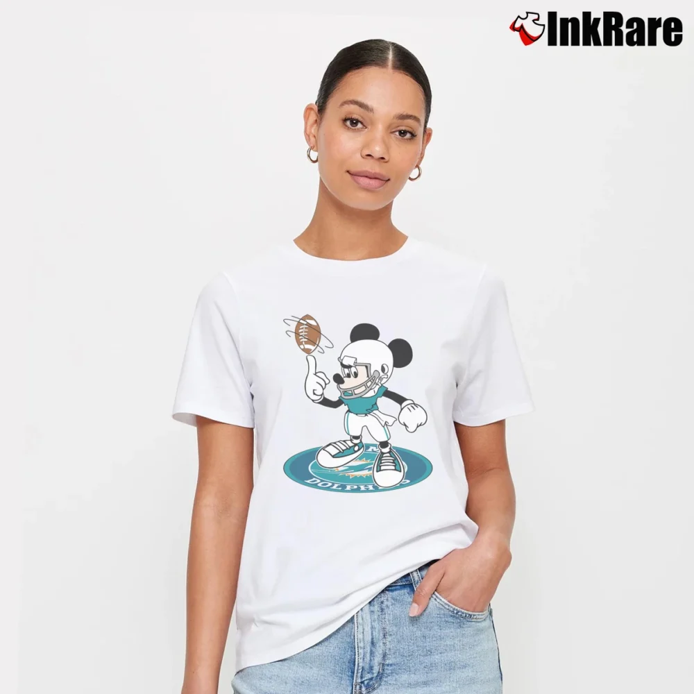 Women’s Miami Dolphins Mickey Mouse Super Bowl Fan Signature T-Shirt in white | Soft, Flattering Fit