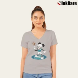 Women’s Miami Dolphins Mickey Mouse Super Bowl Fan V-Neck Tee in sport grey | Chic Neckline, Soft Texture