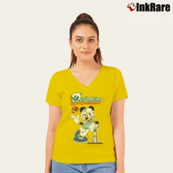 Women’s Miami Dolphins Mickey Mouse Super Bowl Fan V-Neck Tee in yellow | Chic Neckline, Soft Texture