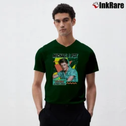 Men’s Michael J Fox Teen Beat V-Neck Tee in forest green | Sharp, Breathable, Everyday Staple