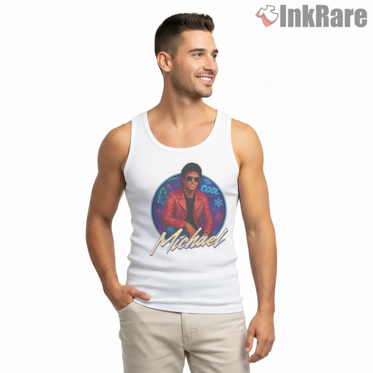 Michael Jackson 80s Retro Cool Portrait Shirt on white tank top for men graphic tee