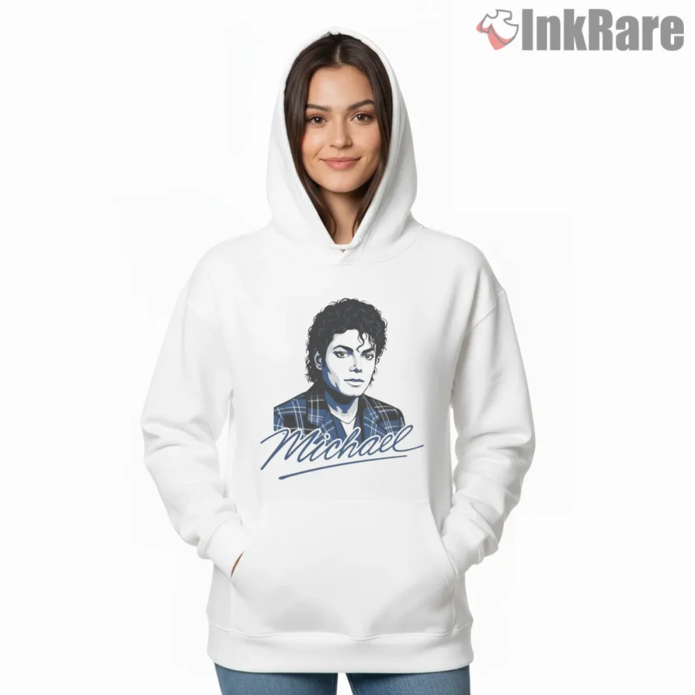 Michael Jackson Bad Era Portrait Signature Shirt on white hoodie for women graphic tee